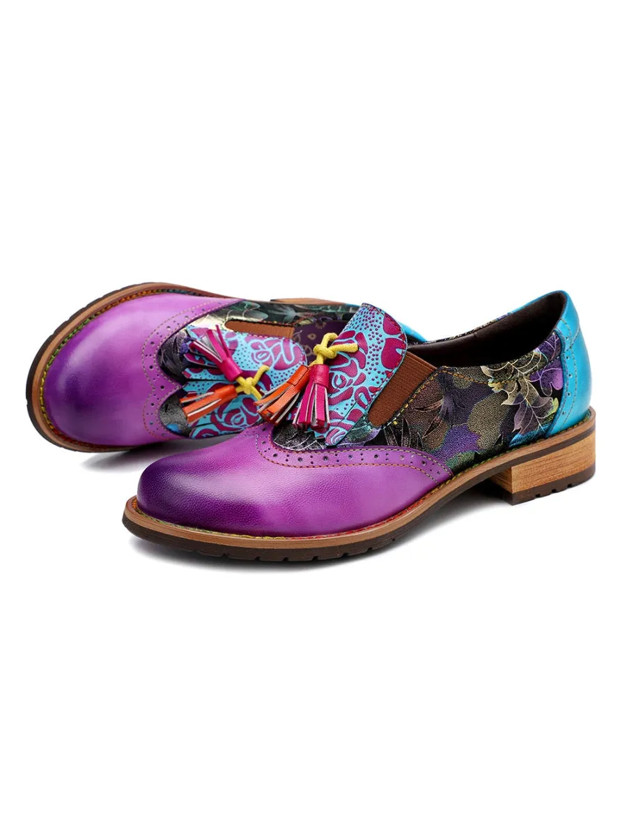 Purple Tassel Detailed Genuine Leather Brogues Oxford