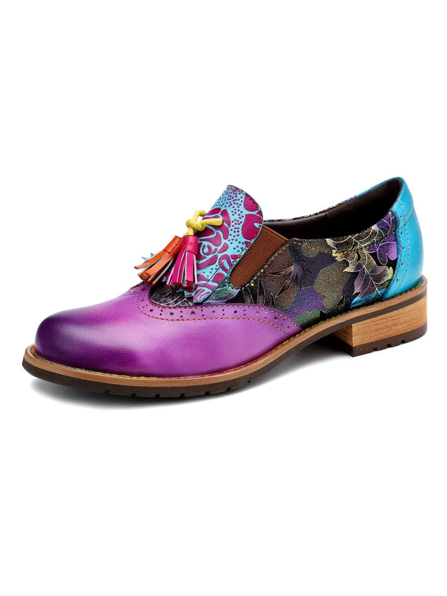 Purple Tassel Detailed Genuine Leather Brogues Oxford