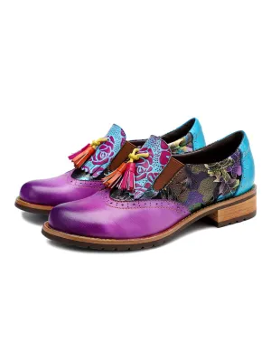 Purple Tassel Detailed Genuine Leather Brogues Oxford