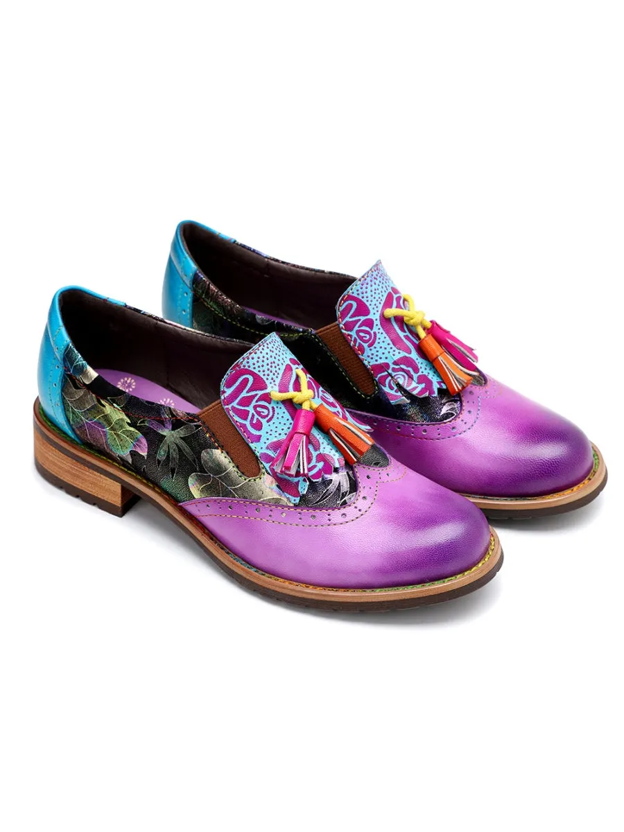 Purple Tassel Detailed Genuine Leather Brogues Oxford
