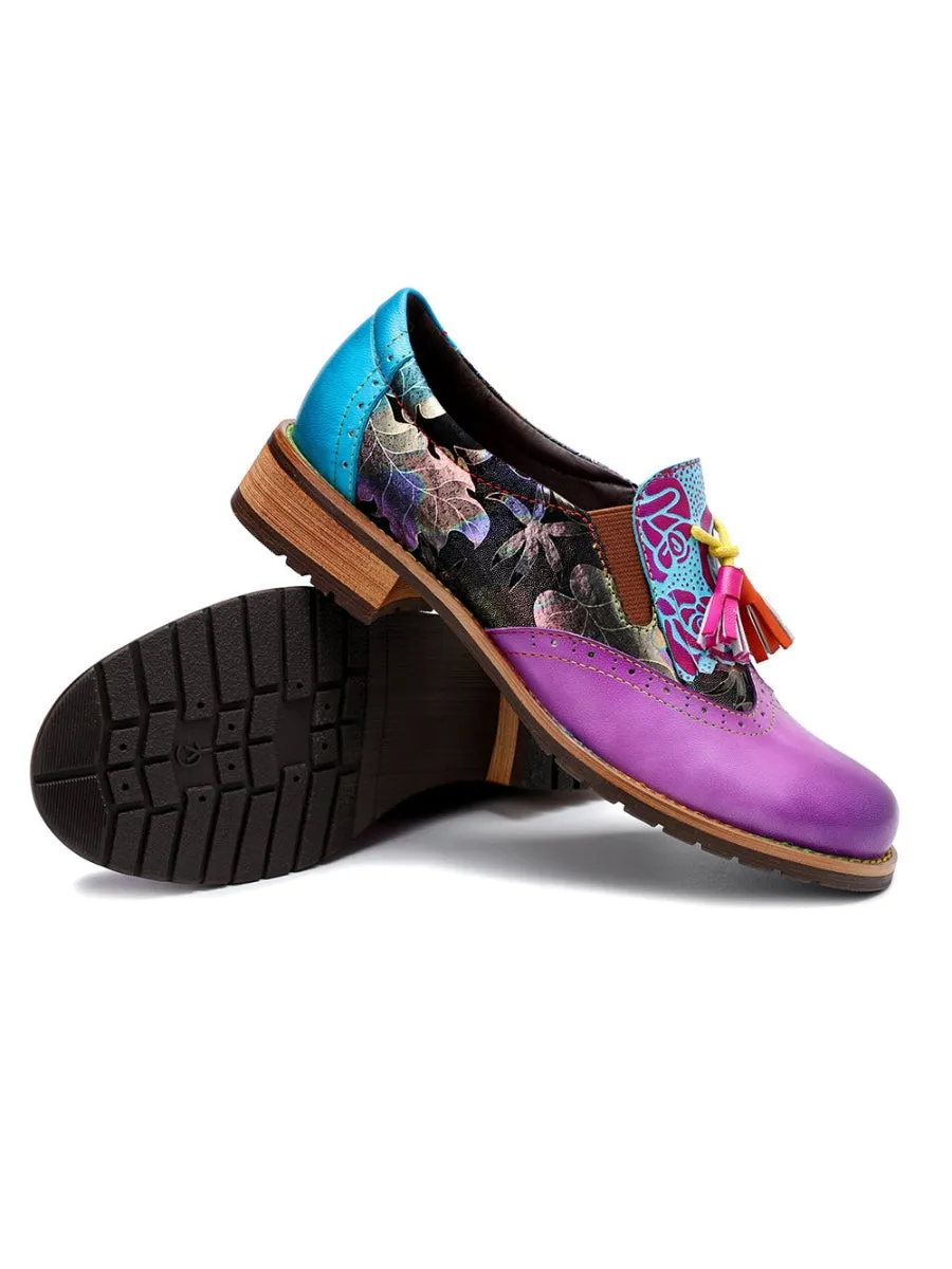 Purple Tassel Detailed Genuine Leather Brogues Oxford