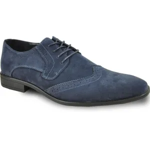"Bravo Men's Navy Suede Wingtip Dress Shoes - Vegan-Friendly for Wedding and Prom"