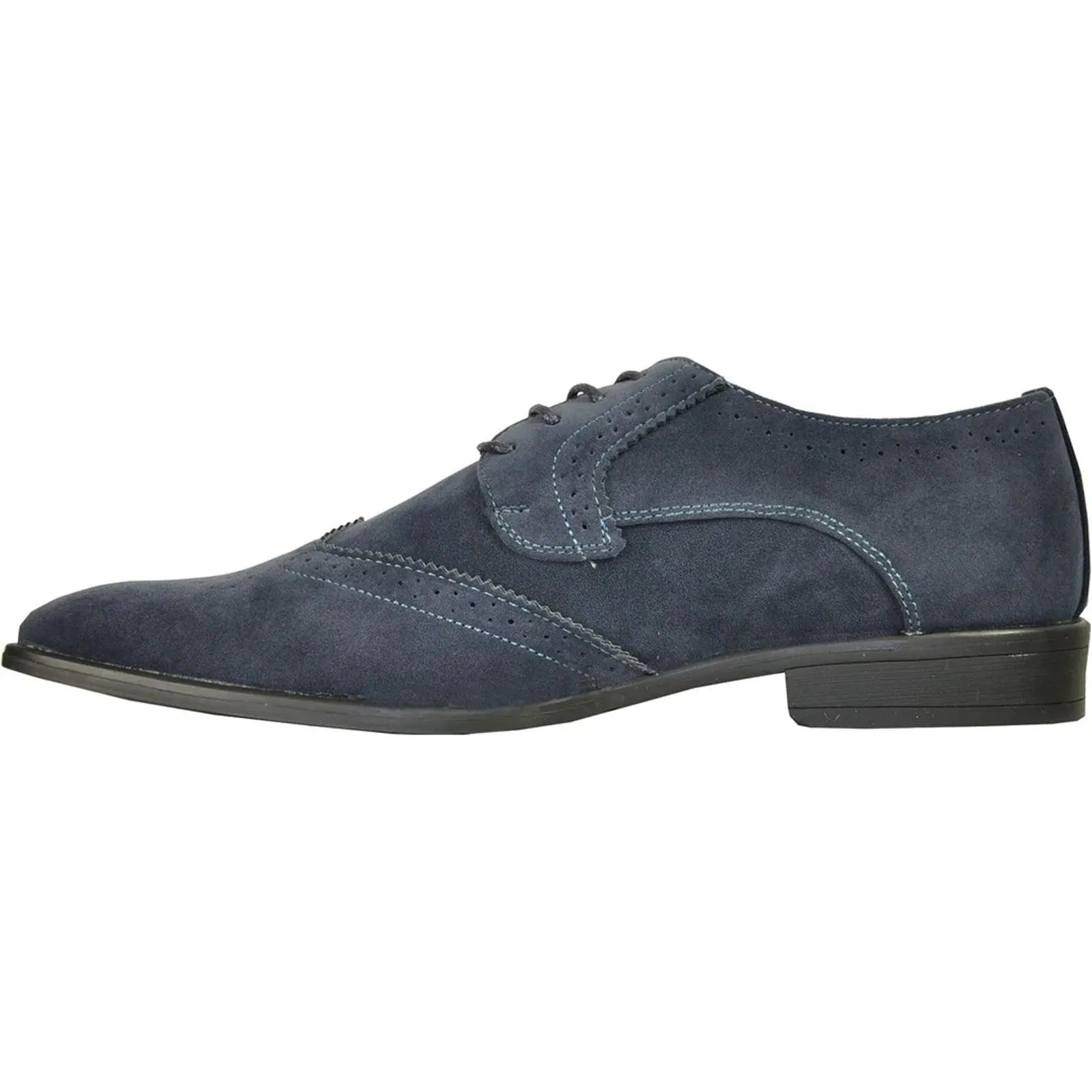 "Bravo Men's Navy Suede Wingtip Dress Shoes - Vegan-Friendly for Wedding and Prom"