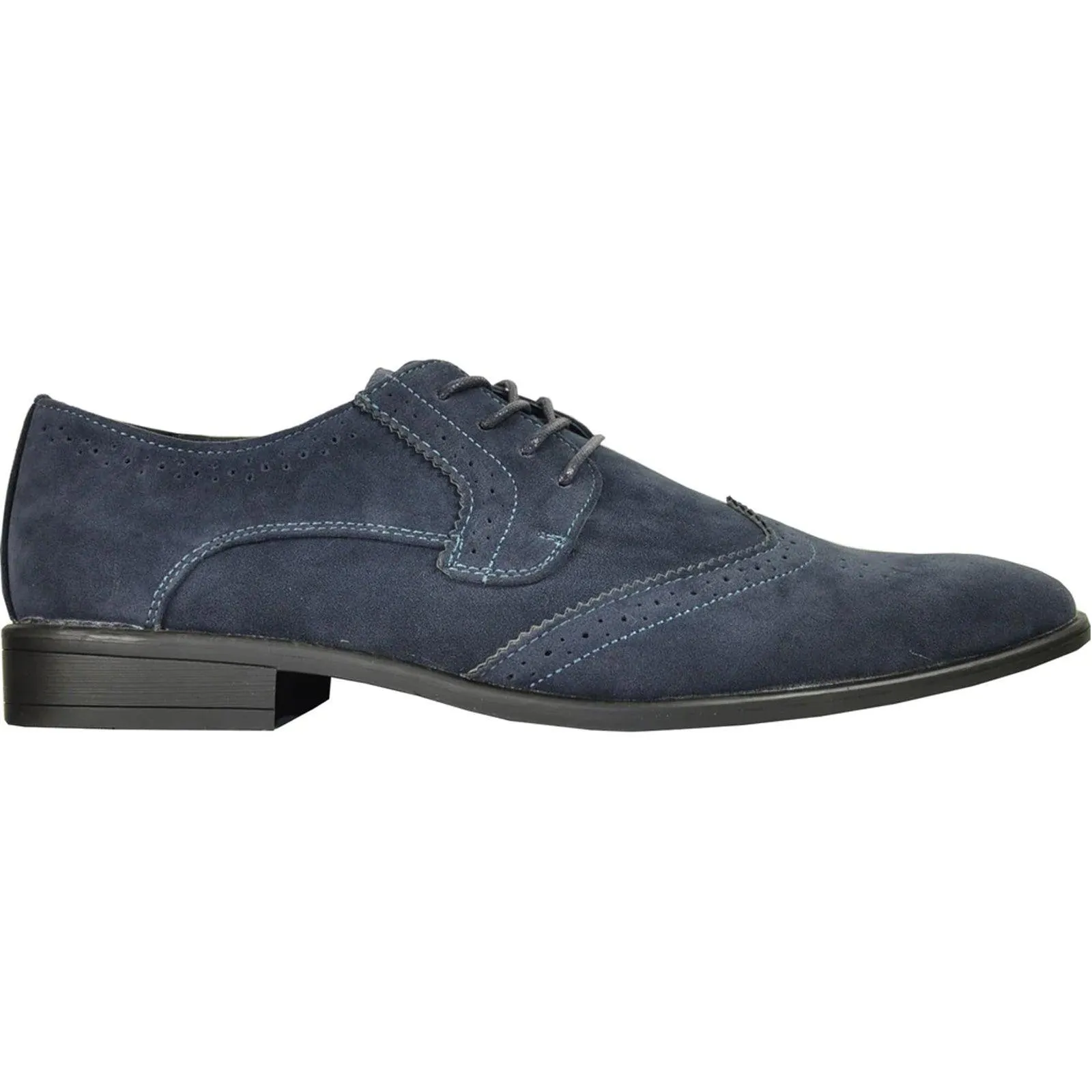 "Bravo Men's Navy Suede Wingtip Dress Shoes - Vegan-Friendly for Wedding and Prom"