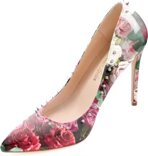 Reindee Lusion Womens 4 Inches High Stiletto Heels Pumps Rivets Closed Toe Sexy Shoes