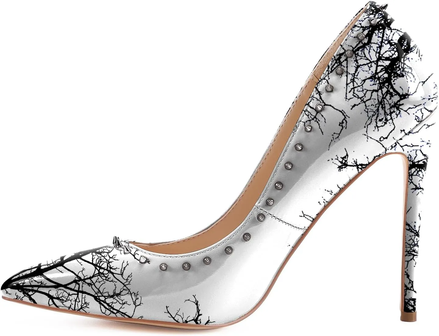 Reindee Lusion Womens 4 Inches High Stiletto Heels Pumps Rivets Closed Toe Sexy Shoes