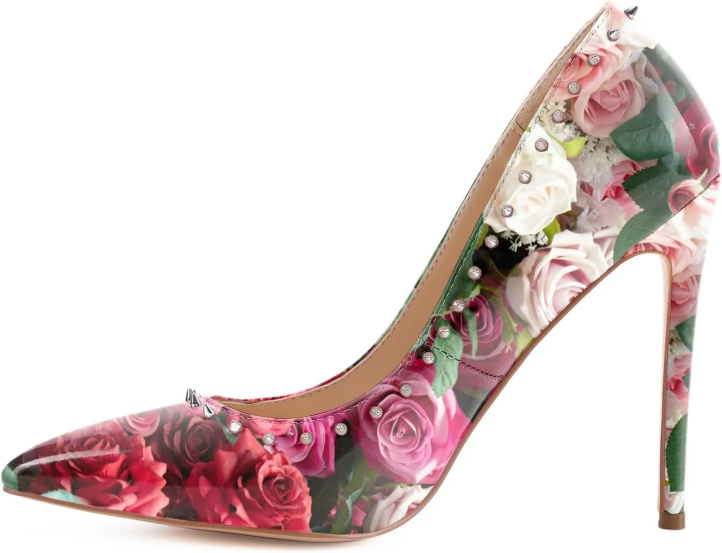 Reindee Lusion Womens 4 Inches High Stiletto Heels Pumps Rivets Closed Toe Sexy Shoes