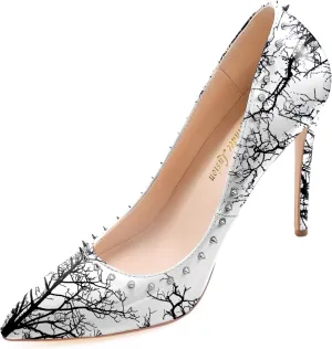 Reindee Lusion Womens 4 Inches High Stiletto Heels Pumps Rivets Closed Toe Sexy Shoes