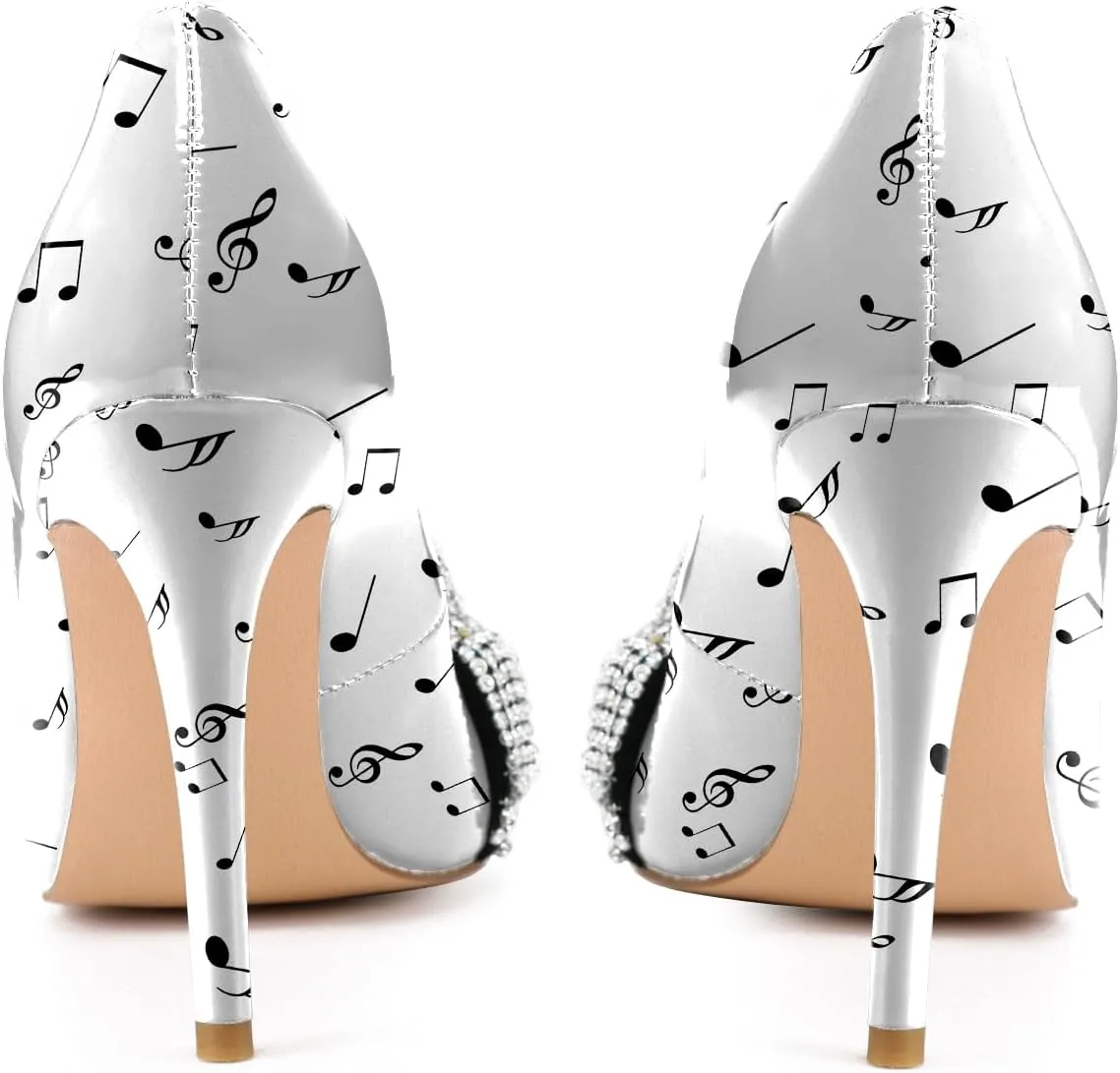 Reindee Lusion Womens High Stiletto Heels Pumps Music Note Printed Closed Toe Sexy Shoes