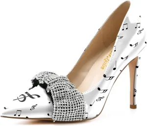 Reindee Lusion Womens High Stiletto Heels Pumps Music Note Printed Closed Toe Sexy Shoes