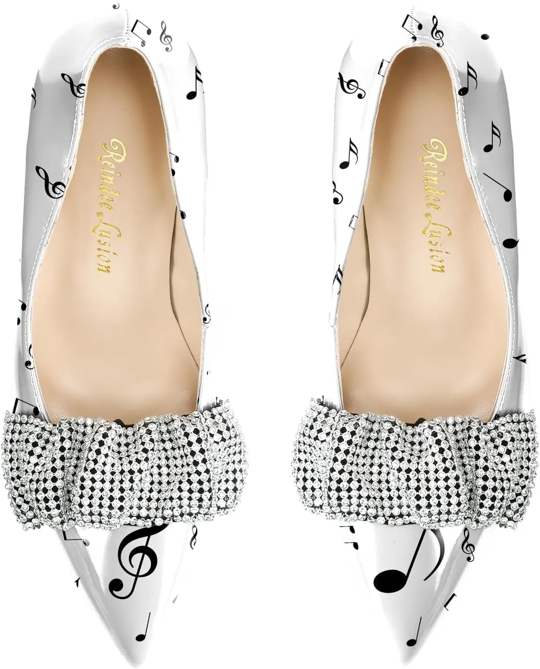 Reindee Lusion Womens High Stiletto Heels Pumps Music Note Printed Closed Toe Sexy Shoes