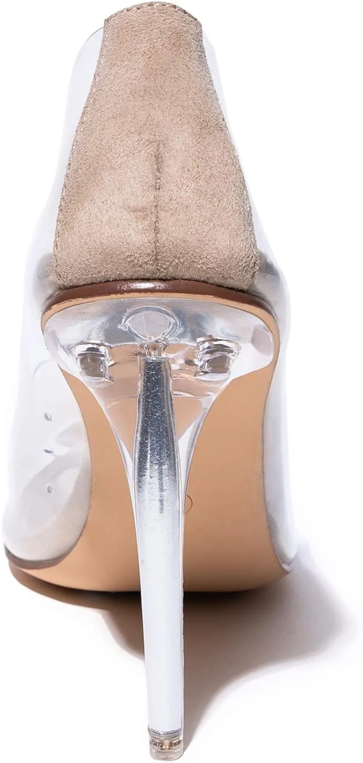 REVOL Glass Doll Clear Stiletto High Heels for Women, Slip On Sexy Shoes with Pointed Toe