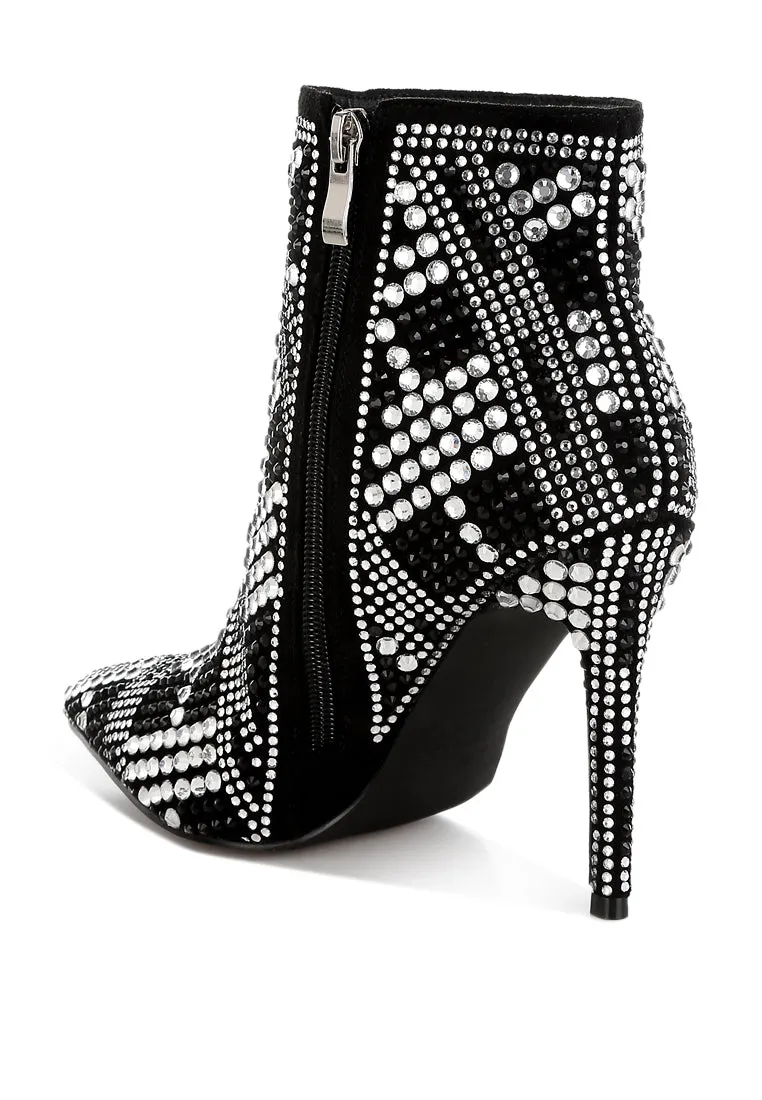 Rhinestones Studded Stiletto Heel Boots By RAG