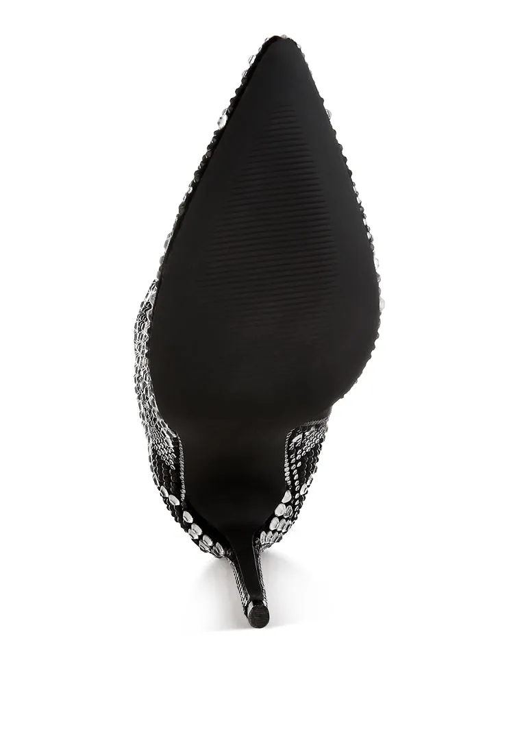 Rhinestones Studded Stiletto Heel Boots By RAG