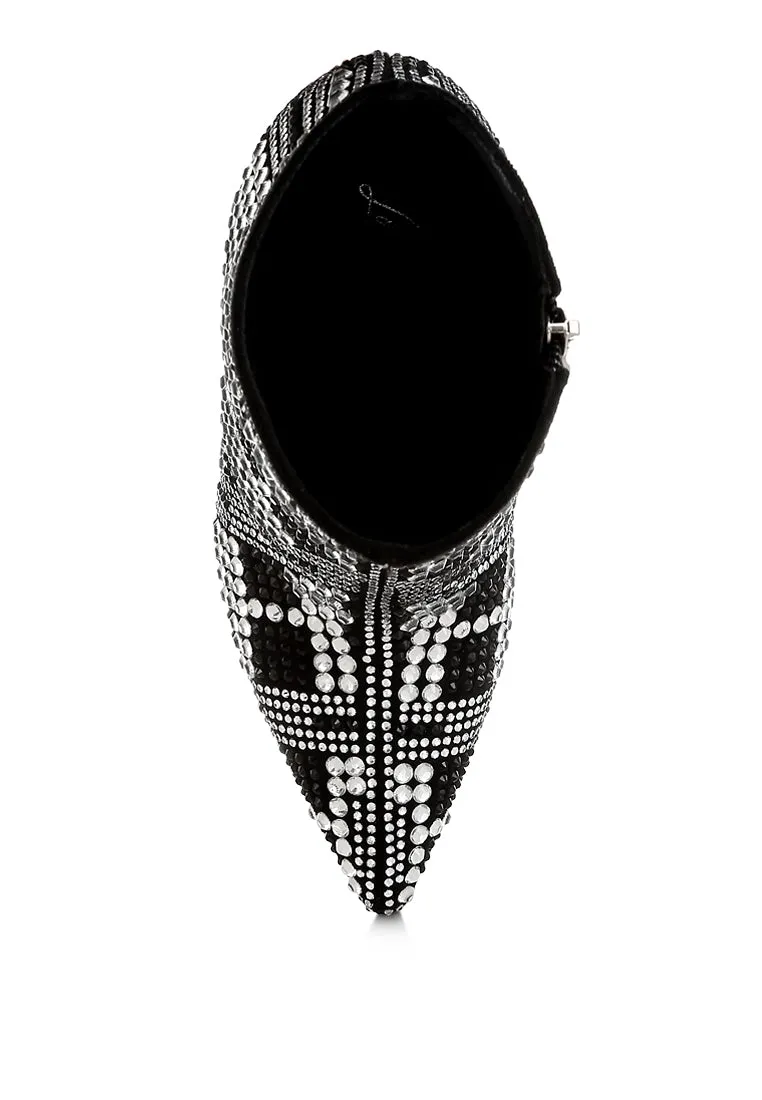 Rhinestones Studded Stiletto Heel Boots By RAG