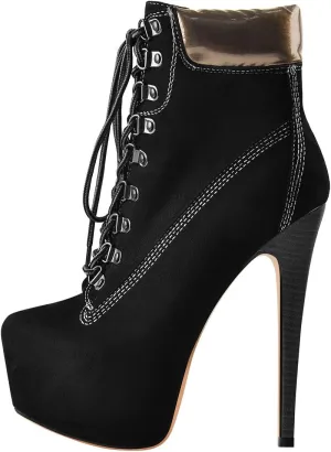 Richealnana Women's Platform Lace Up Stiletto Heel Ankle Boots