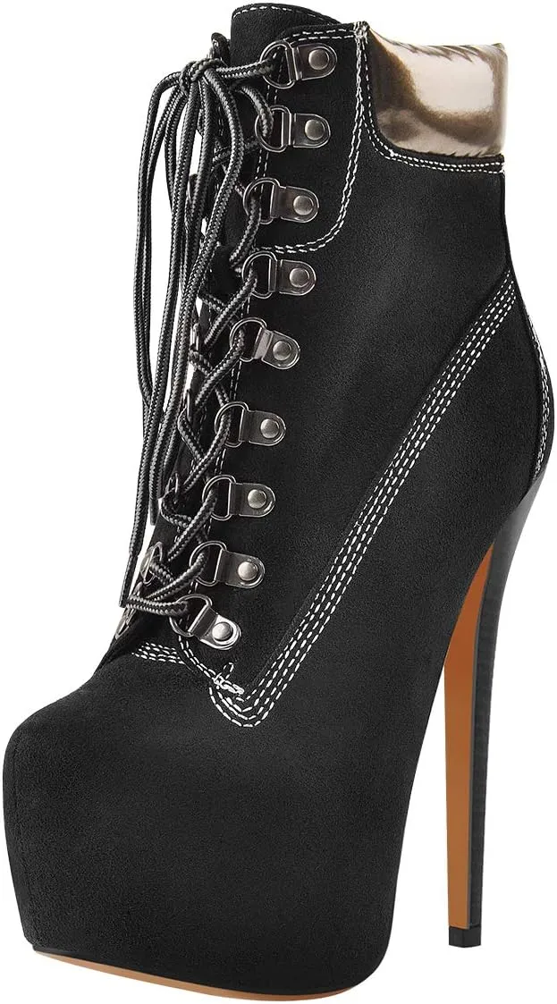 Richealnana Women's Platform Lace Up Stiletto Heel Ankle Boots