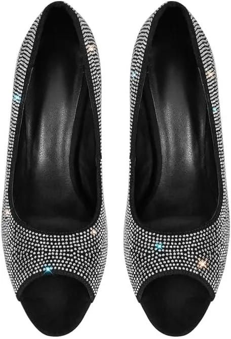 Richealnana Women's Rhinestones Pointed Toe Stiletto High Heel Pumps Slip On