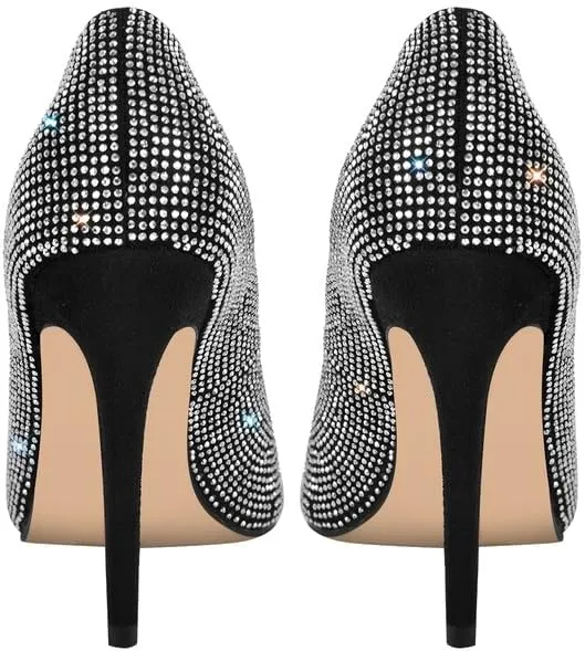 Richealnana Women's Rhinestones Pointed Toe Stiletto High Heel Pumps Slip On
