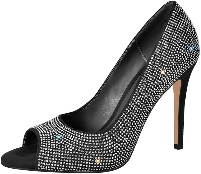 Richealnana Women's Rhinestones Pointed Toe Stiletto High Heel Pumps Slip On