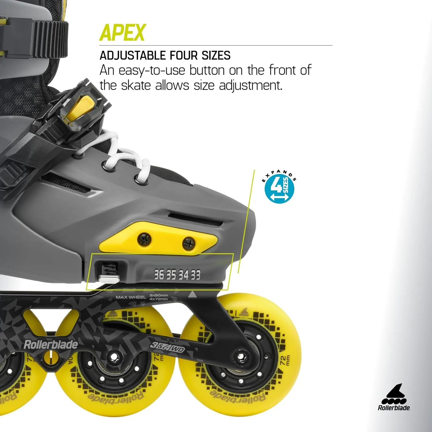 Rollerblade Apex Junior Adjustable Fitness Inline Skate,