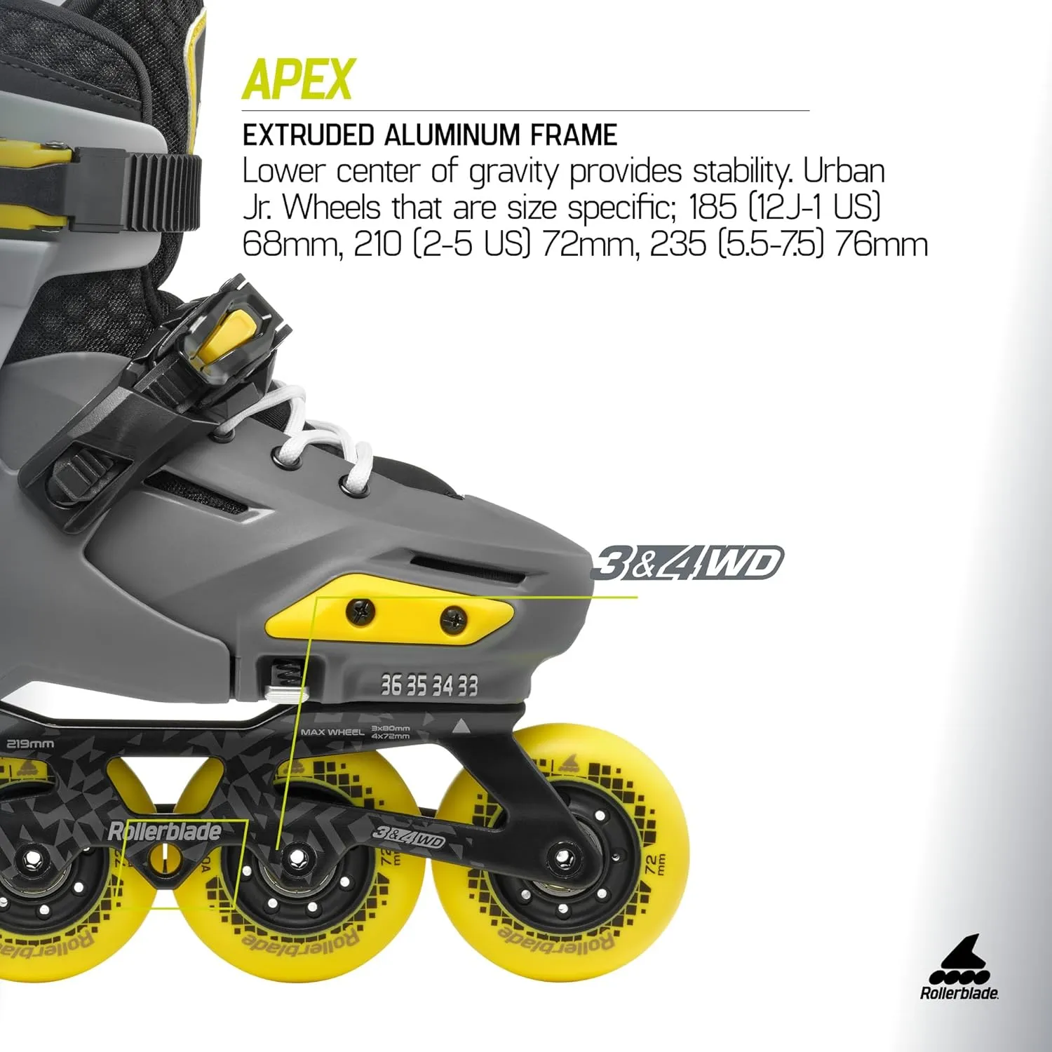 Rollerblade Apex Junior Adjustable Fitness Inline Skate,