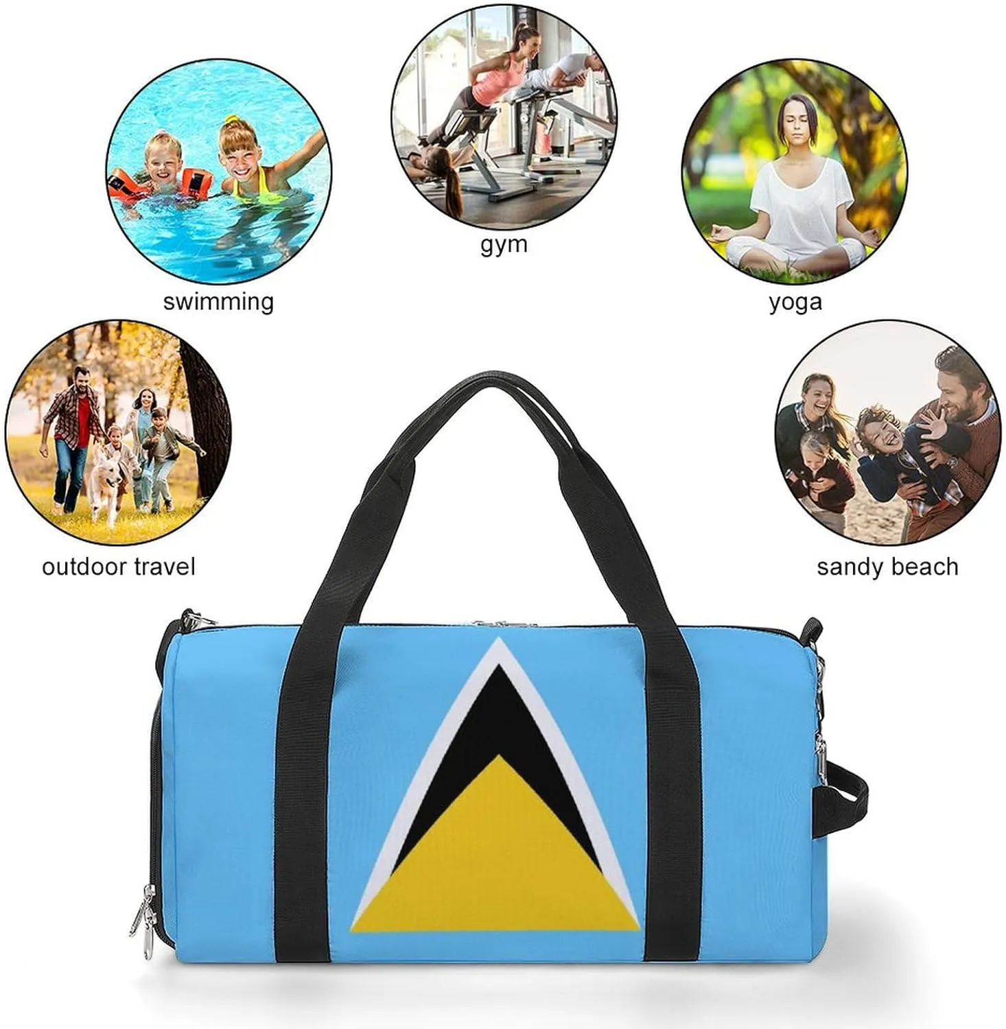 Saint Lucia Flag Gym Bag for Men Women with Waterproof Shoe Compartment Travel Tote