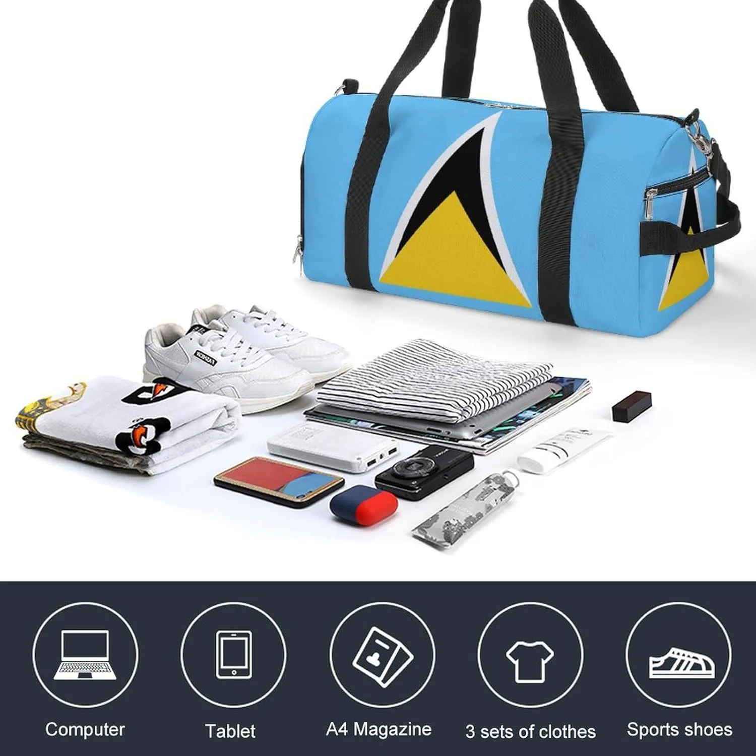 Saint Lucia Flag Gym Bag for Men Women with Waterproof Shoe Compartment Travel Tote