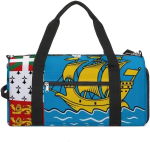 Saint Pierre Miquelon Flag Sports Duffle Bag for Boys Girls with Shoe Compartment Overnight