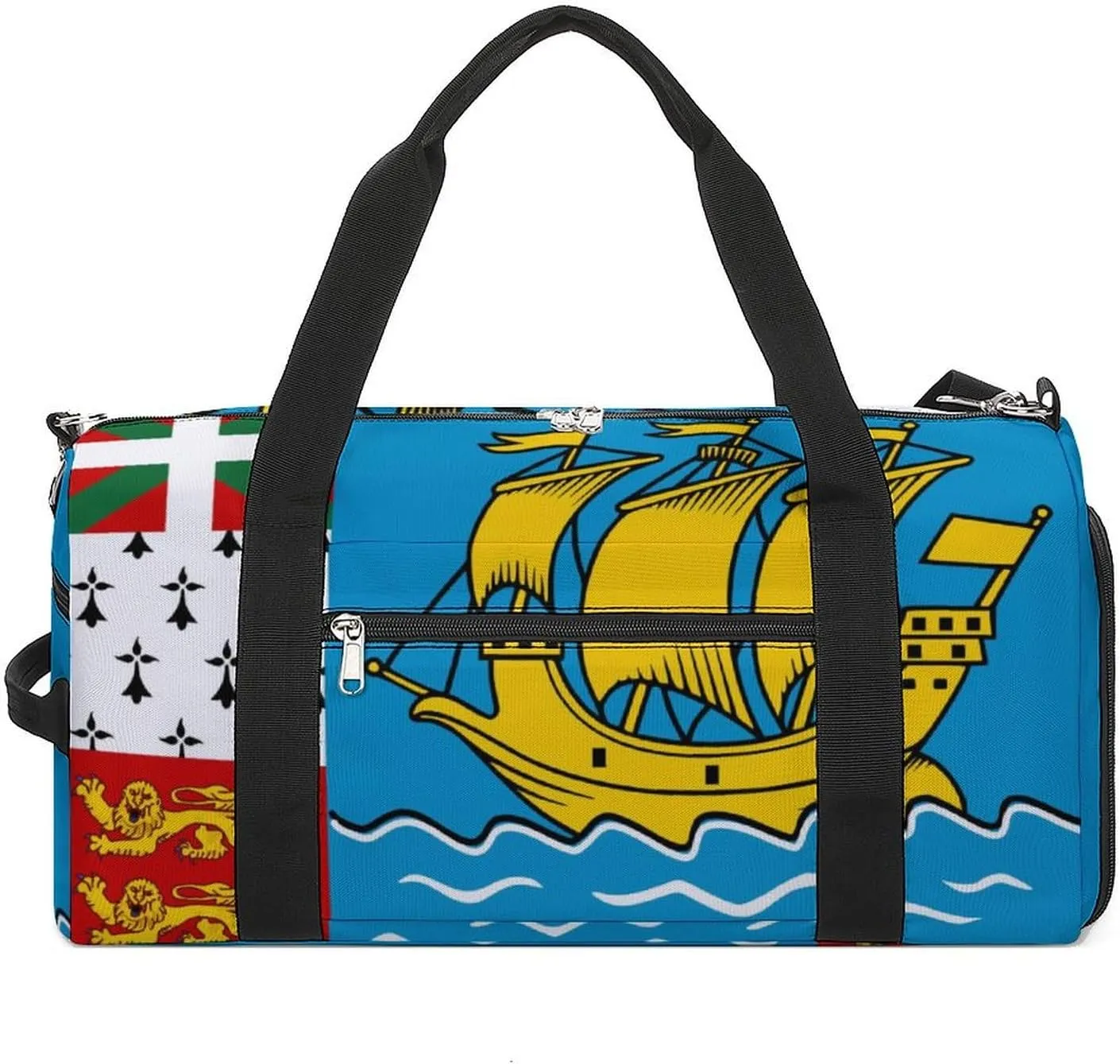 Saint Pierre Miquelon Flag Sports Duffle Bag for Boys Girls with Shoe Compartment Overnight