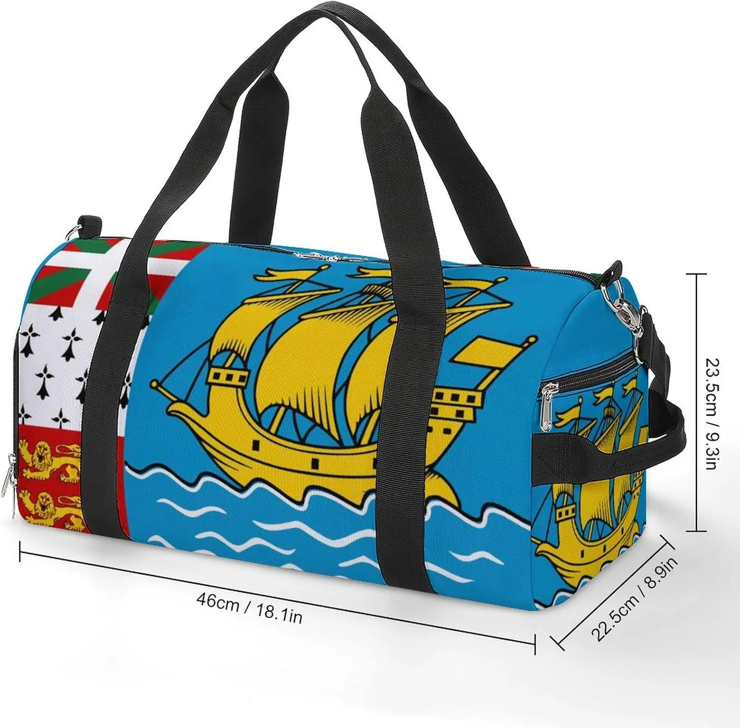 Saint Pierre Miquelon Flag Sports Duffle Bag for Boys Girls with Shoe Compartment Overnight