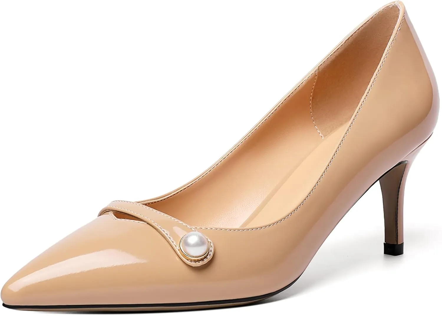 SAMMITOP Women's Pointed Toe Mid Heels for Women Sexy Slip on Pumps Strap Closed Toe Heel with Pearl Wedding Party Dress Shoes