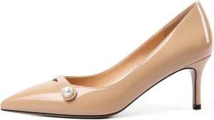 SAMMITOP Women's Pointed Toe Mid Heels for Women Sexy Slip on Pumps Strap Closed Toe Heel with Pearl Wedding Party Dress Shoes