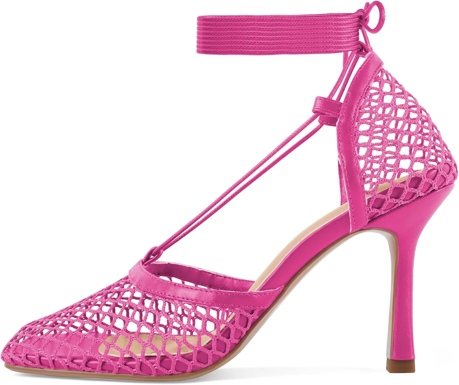 SAMMITOP Women's Square Toe Mesh Lace Up Strappy Sexy Heels Sandals Stiletto High Heel Closed Toe Summer Dress Shoes 3.5 Inch