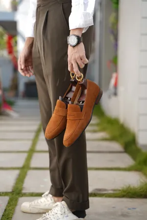 Sand Suede Penny Loafers: