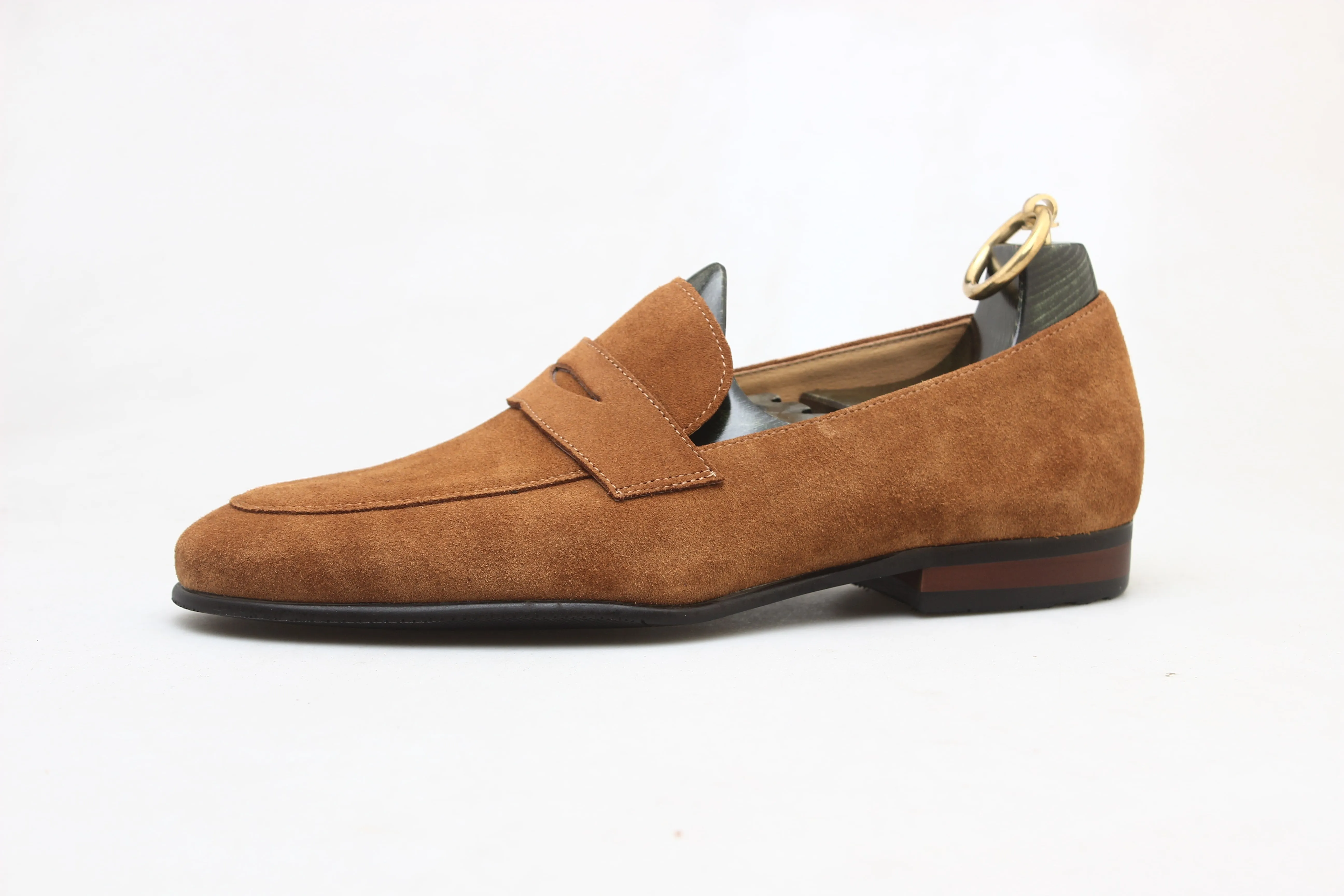 Sand Suede Penny Loafers: