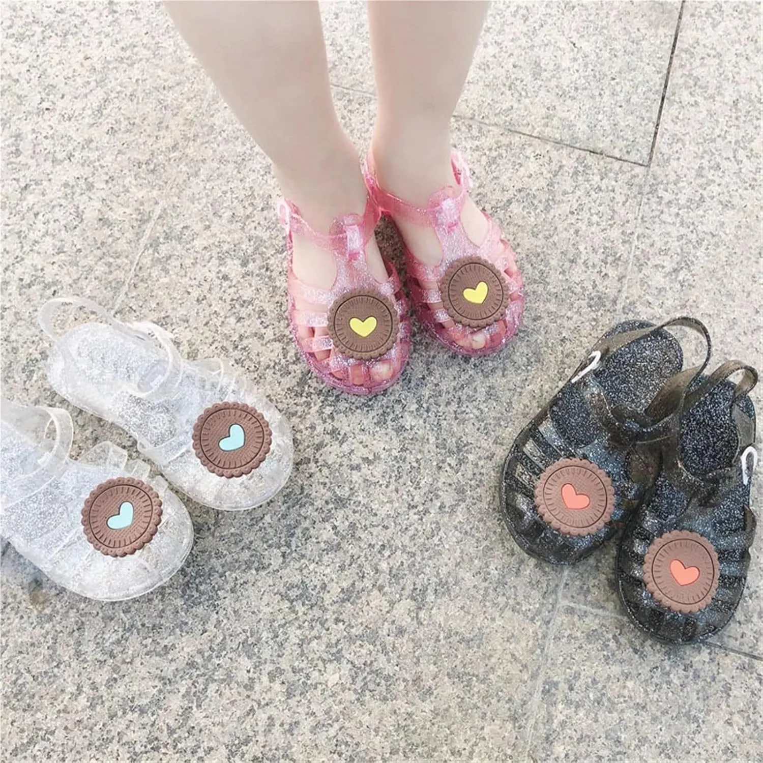 Sandals Summer Girl Boy Shoes Cartoon Biscuits Jelly Beach Shoes Hollow Fisherman Sandals(White,28in16.8cm)