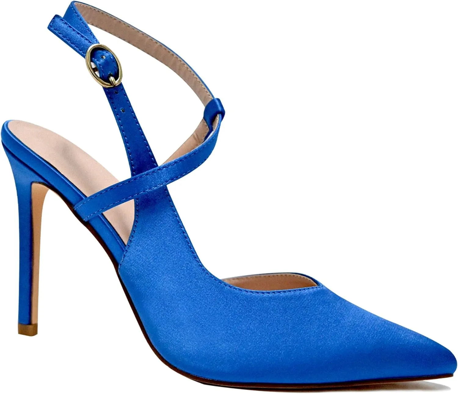 Satin Stiletto Heels for Women Closed Pointed Toe High Heel Slingback Ankle Strap Pumps Sandals for Wedding Bride Dress