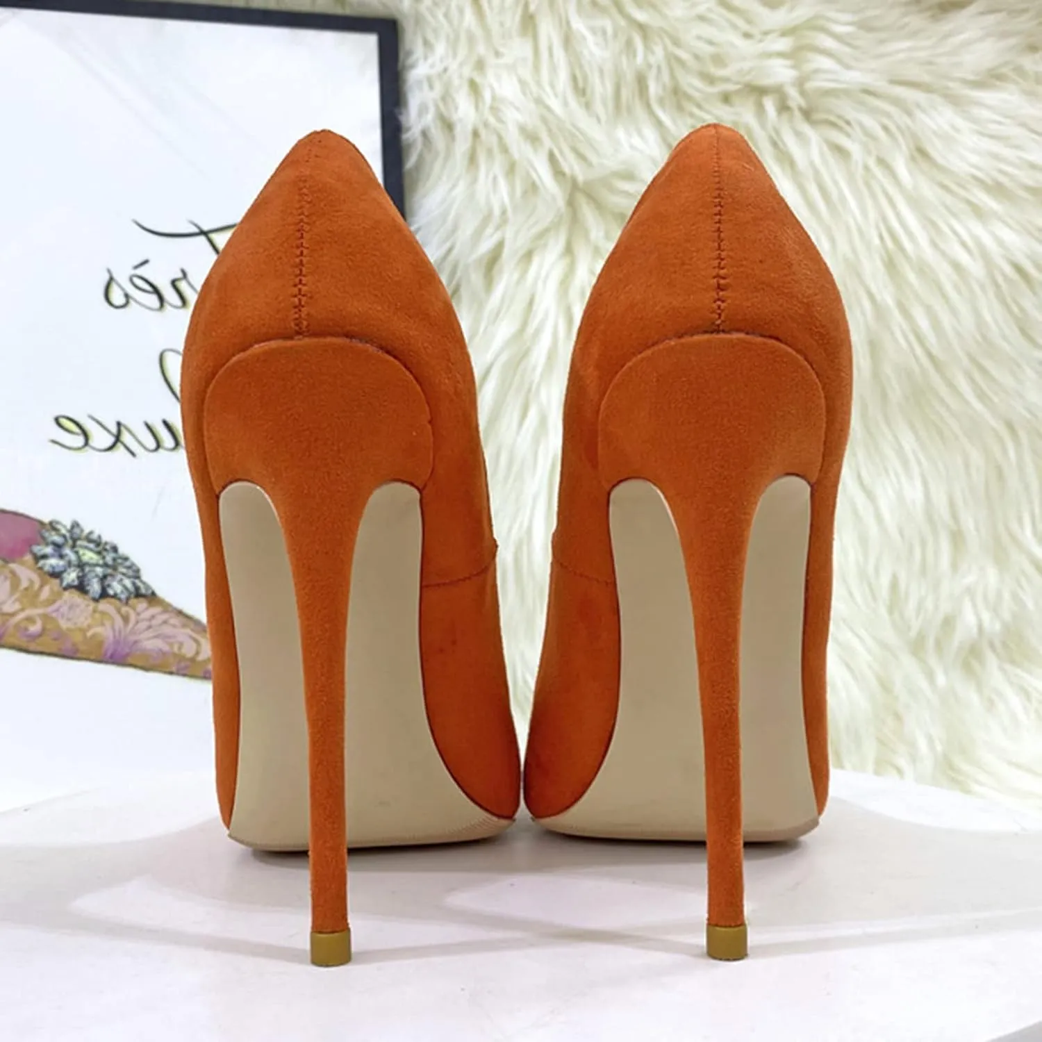 SchdosY Women's Fashion Suede Pointed Toe Pumps with 4.7" Stiletto High Heels Classic Elegant Wedding Bride Dress Prom Party Shoes Large Size 34-46