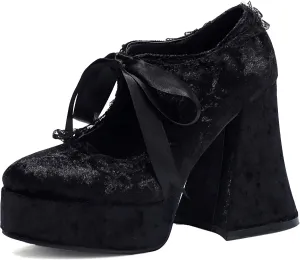 SEIFIN Women's Platform Goth Mary Jane Pumps Chunky High Gothic Heels Round Toe Lace Flower Bowknot Dress Punk Fashion Costume Party Y2K Vintage Sweet Platform High Heels Shoes