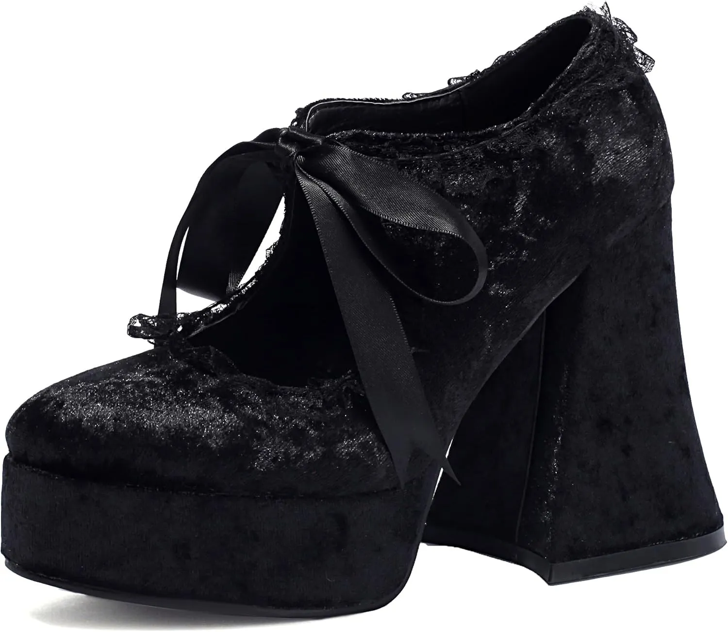 SEIFIN Women's Platform Goth Mary Jane Pumps Chunky High Gothic Heels Round Toe Lace Flower Bowknot Dress Punk Fashion Costume Party Y2K Vintage Sweet Platform High Heels Shoes