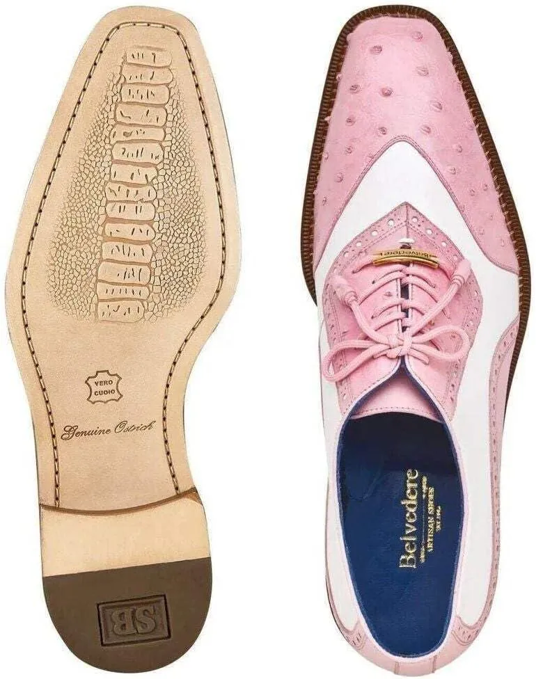 Sesto Genuine Ostrich and Italian Leather Men Lace-Up Dress Shoe