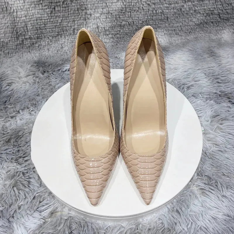 Sexy Women's Black snake pattern high heels evening dress shoes