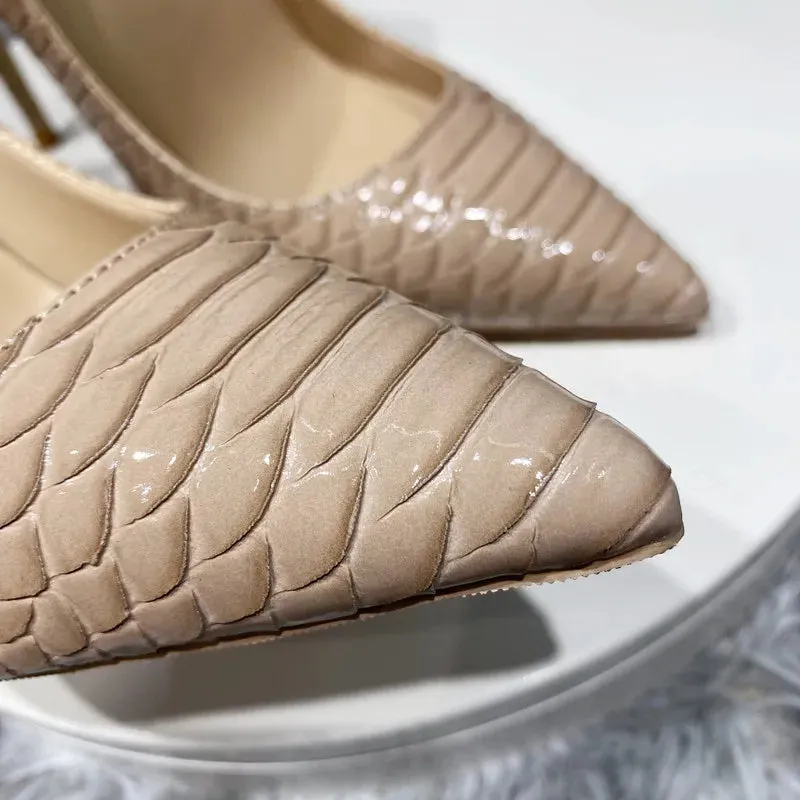 Sexy Women's Black snake pattern high heels evening dress shoes