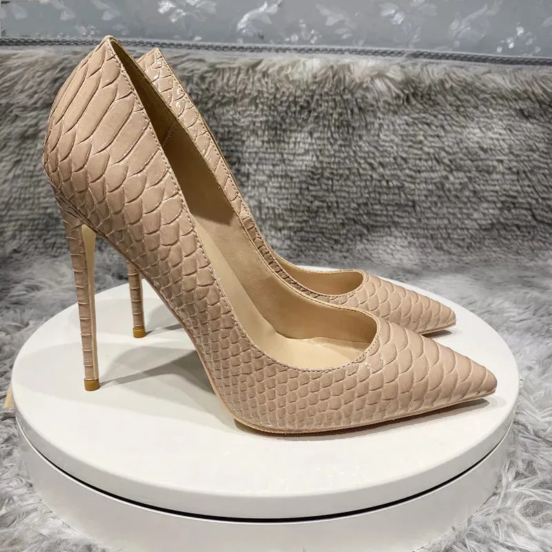 Sexy Women's Black snake pattern high heels evening dress shoes