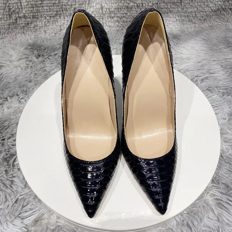Sexy Women's Black snake pattern high heels evening dress shoes