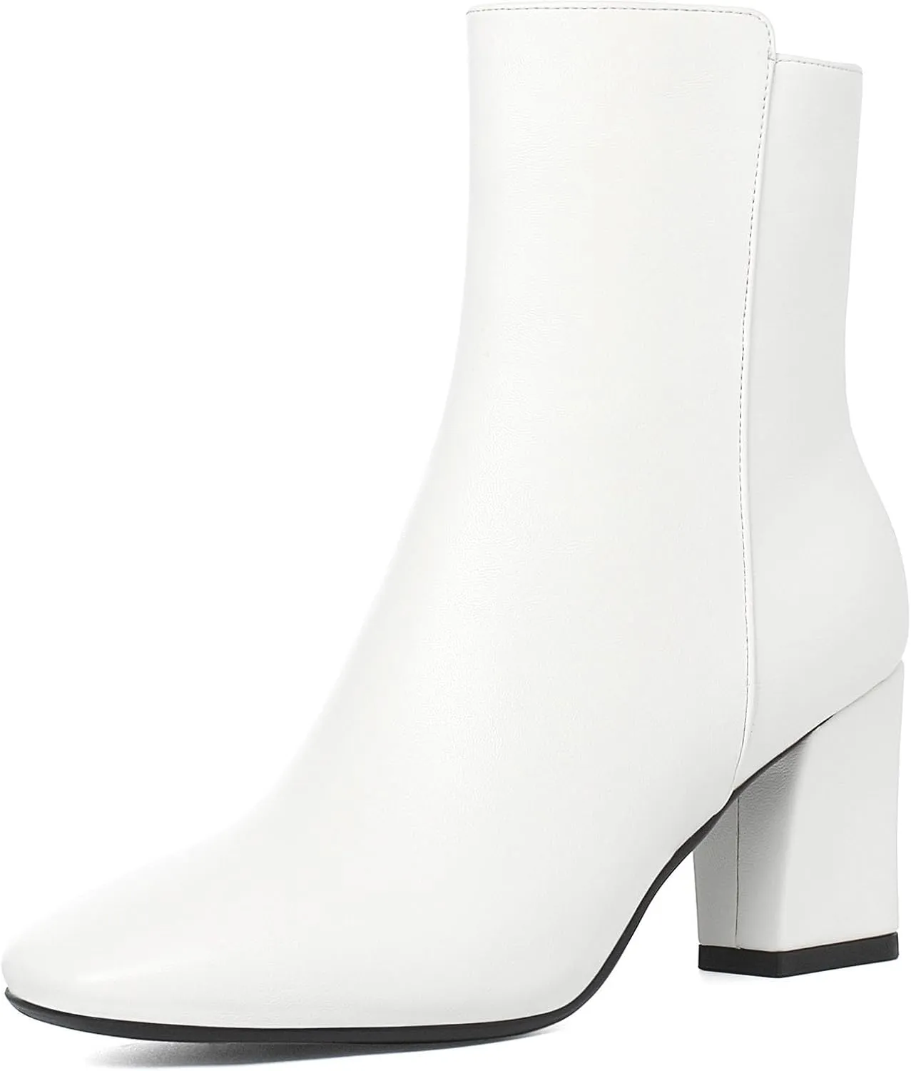 SHEMEE Women's Square Toe Block Heels Booties Chunky High Heeled Side Zipper Ankle Boots Shoes