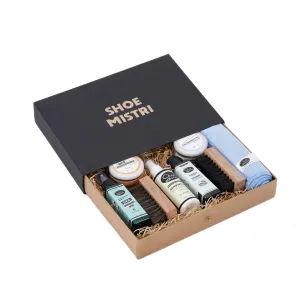 Shoe Mistri Universal Shoe Care Kit Drawer | Pack of Cleaner, Renovator, Leather Moisturiser, Shoe Deodorant, Horse Hair & Nylon Shoe Brush with Microfiber Towel