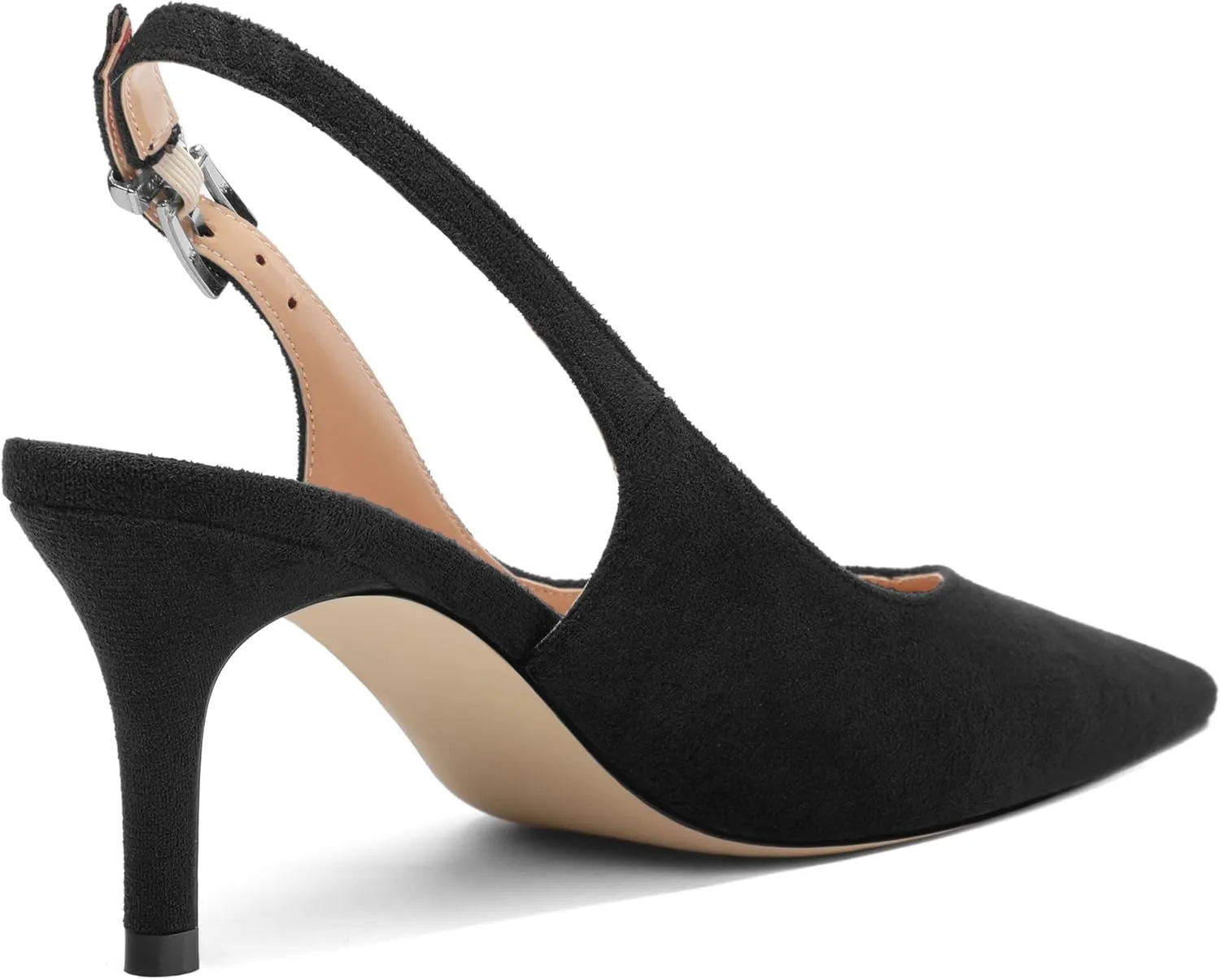 SHOWFOREST Slingback Heels for Women Stiletto Heel Closed Square Toe Suede 2.5 Inch Pumps with Buckle Comfortable Office Evening Party Dress Shoes