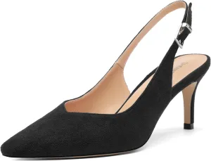SHOWFOREST Slingback Heels for Women Stiletto Heel Closed Square Toe Suede 2.5 Inch Pumps with Buckle Comfortable Office Evening Party Dress Shoes
